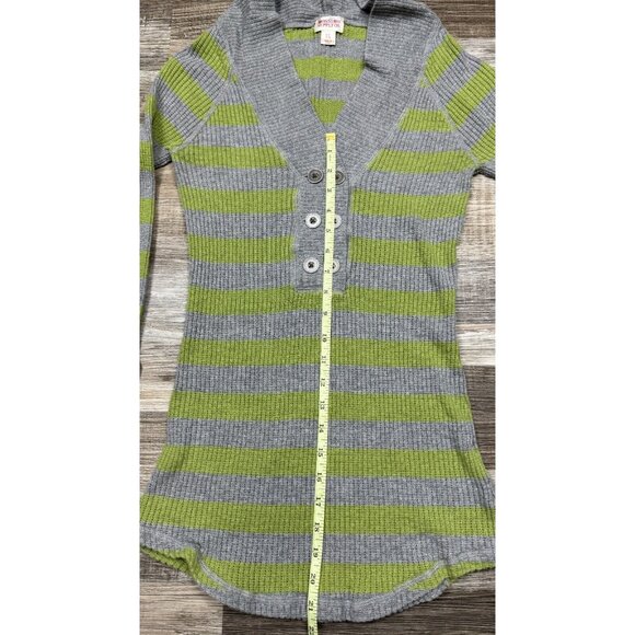 Mossimo Supply Womens Gray Green Striped Long Sleeve Hooded Sweater Size Large - Picture 13 of 14
